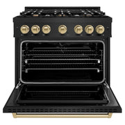 ZLINE 36" Dual Fuel Range, Gas Cooktop, Electric Convection Oven Black Stainless Steel, Champagne Bronze CDRBZ-36-CB