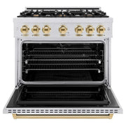 ZLINE 36" Classic Gas Range, Convection Gas Oven DuraSnow® Stainless Steel, Gold CGRSZ-36-G