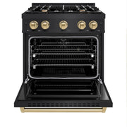 ZLINE 30" Dual Fuel Range, Gas Cooktop, Electric Convection Oven Black Stainless Steel, Champagne Bronze CDRBZ-30-CB