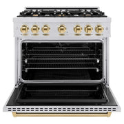 ZLINE 36" Classic Gas Range, Convection Gas Oven Stainless Steel, Gold CGRZ-36-G