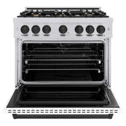 ZLINE 36" Dual Fuel Range, Gas Cooktop, Electric Convection Oven Stainless Steel, Matte White Door Matte Black CDRZ-WM-36-MB