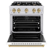 ZLINE 36" Dual Fuel Range, Gas Cooktop, Electric Convection Oven DuraSnow® Stainless Steel, White Matte Door Matte Black CDRSZ-WM-36-MB
