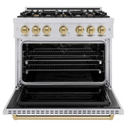 ZLINE 36" Dual Fuel Range, Gas Cooktop, Electric Convection Oven Stainless Steel, Champagne Bronze CDRZ-36-CB