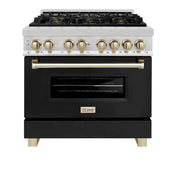 ZLINE 36" Autograph Dual Fuel Range, Black, Gold, RAZ-BLM-36-G