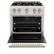 ZLINE 30"Classic Gas Range, Convection Gas Oven, DuraSnow® Stainless Steel, White Matte Door Champagne Bronze CGRSZ-WM-30-CB