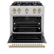 ZLINE 30" Dual Fuel Range, Gas Cooktop, Electric Convection Oven Stainless Steel, White Matte Polished Gold CDRZ-WM-30-G