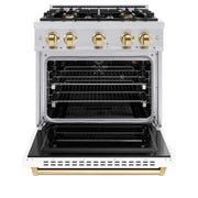 ZLINE 30"Classic Gas Range, Convection Gas Oven, DuraSnow® Stainless Steel, White Matte Door Polished Gold CGRSZ-WM-30-G