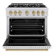 ZLINE 36" Dual Fuel Range, Gas Cooktop, Electric Convection Oven Stainless Steel, Matte White Door Matte Black CDRZ-WM-36-MB