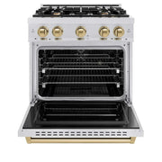 ZLINE 30" Dual Fuel Range, Gas Cooktop, Electric Convection Oven DuraSnow® Stainless Steel, Champagne Bronze CDRSZ-30-CB