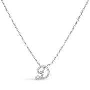 10K White Gold Diamond Accent "A" Initial Script Style Pendant Necklace