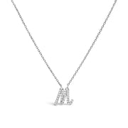 10K White Gold Diamond Accent "A" Initial Script Style Pendant Necklace