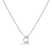 10K White Gold Diamond Accent "A" Initial Script Style Pendant Necklace