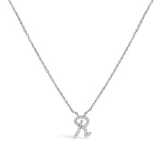 10K White Gold Diamond Accent "A" Initial Script Style Pendant Necklace