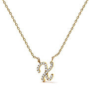 10K White Gold Diamond Accent "A" Initial Script Style Pendant Necklace