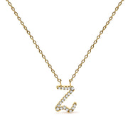 10K White Gold Diamond Accent "A" Initial Script Style Pendant Necklace