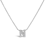 10K White Gold Diamond Accent "A" Initial Bubble Pendant Necklace