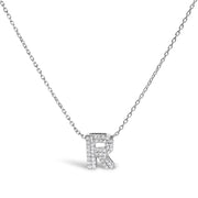 10K White Gold Diamond Accent "A" Initial Bubble Pendant Necklace