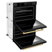 ZLINE 30"Professional True Convection Double Wall Oven, Air Fry, Self Clean Black Stainless Steel, Gold WADBZ-30-G