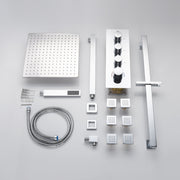Chrome 12inch LED light Wall mount 3 way thermostatic shower faucet with 6 body jets and sliding bar