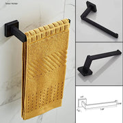Luxurious 4-Piece Stainless Square Matte Black Bathroom Hardware Set: Towel Bar, Towel Ring, Toilet Paper Holder, Robe Hook, and Tower Holder - Wall Mounted