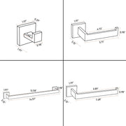 Luxurious 4-Piece Stainless Square Matte Black Bathroom Hardware Set: Towel Bar, Towel Ring, Toilet Paper Holder, Robe Hook, and Tower Holder - Wall Mounted