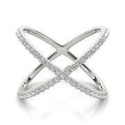 14k White Gold X Style Thin Ring with Diamonds (1/2 cttw)