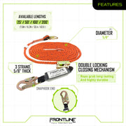 Frontline VLPR3L Premium Vertical Lifeline with Openable Rope Grab and Shock Pack 100'