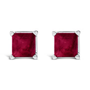 14K White Gold 5x5MM Princess Cut Purple Amethyst Solitaire Stud Earrings