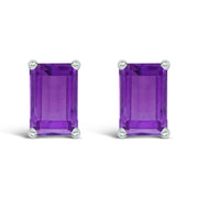 14K White Gold 6x4MM Emerald Shaped Amethyst Solitaire Stud Earrings