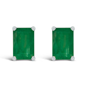 14K White Gold 6x4MM Emerald Shaped Amethyst Solitaire Stud Earrings