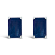 14K White Gold 6x4MM Emerald Shaped Amethyst Solitaire Stud Earrings