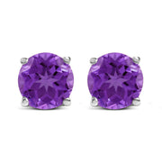 14K White Gold 5X5MM Round Purple Amethyst Solitaire Stud Earrings