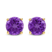 14K White Gold 5X5MM Round Purple Amethyst Solitaire Stud Earrings