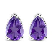 14K White Gold 6x4MM Pear Shaped Purple Amethyst Solitaire Stud Earrings