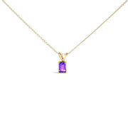14K White Gold 6x4MM Emerald Cut Purple Amethyst Solitaire Pendant Necklace