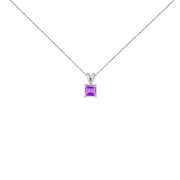 14K White Gold 5x5 MM Square Shaped Purple Amethyst Solitaire Pendant Necklace