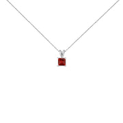 14K White Gold 5x5 MM Square Shaped Purple Amethyst Solitaire Pendant Necklace