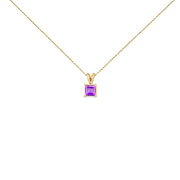 14K White Gold 5x5 MM Square Shaped Purple Amethyst Solitaire Pendant Necklace