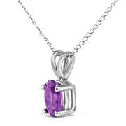 14K White Gold 6x4MM Oval Shaped Purple Amethyst Solitaire Pendant Necklace