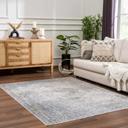 Gael Blue Flat Pile Washable Rug
