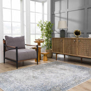 Gael Blue Flat Pile Washable Rug
