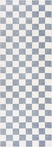 Brone Blue Checkered Washable Rug