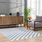 Brone Blue Checkered Washable Rug