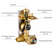12 Inch or 16 Inch Ceiling Mounted 3-Way Brushed Nickel Digital Display Shower Faucet - Includes Dual Hand Wands
