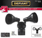 Defiant 180° Black Motion Sensor Wired Outdoor 2-Head Dusk-to-Dawn Security Flood Light