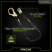 Frontline LIS61R Combat 6' Single Leg Rebar Hook End Lanyard with Internal Shock Absorber