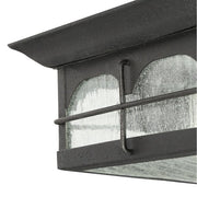 Brimfield 11 in. 2 Light Aged Iron Outdoor Weather Resistant Flush Mount Ceiling Light with Clear Seedy Glass Shade
