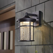 Westbury 11 in. Aged Iron Large LED Outdoor Wall Light Fixture Sconce with Clear Crackled Glass