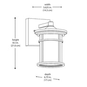 Westbury 8.5 in. Aged Iron Small LED Outdoor Wall Light Fixture Sconce with Clear Crackled Glass