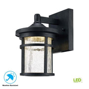 Westbury 8.5 in. Aged Iron Small LED Outdoor Wall Light Fixture Sconce with Clear Crackled Glass